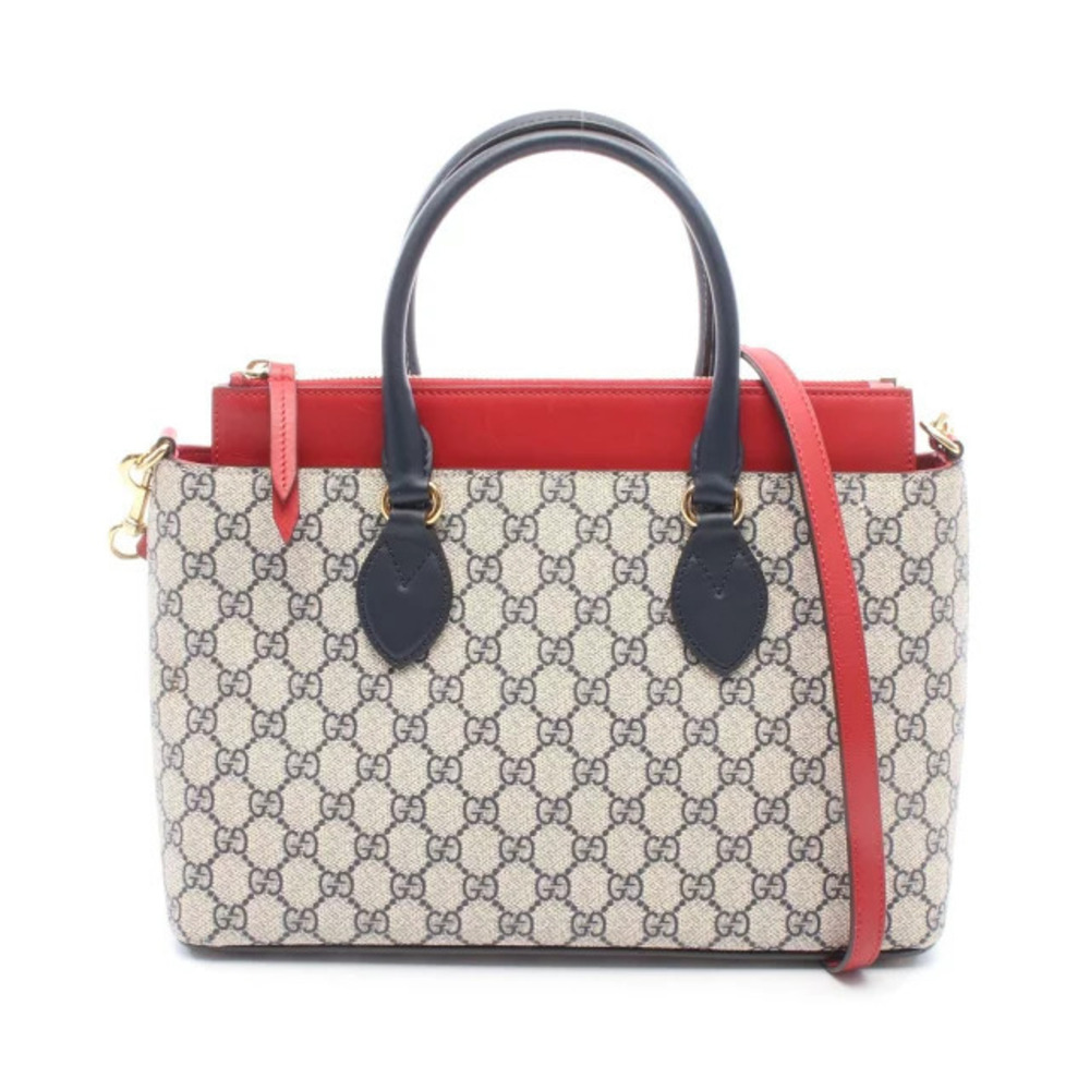 Gucci GG Supreme Handbag Canvas Leather Navy Blue Beige Cream Red